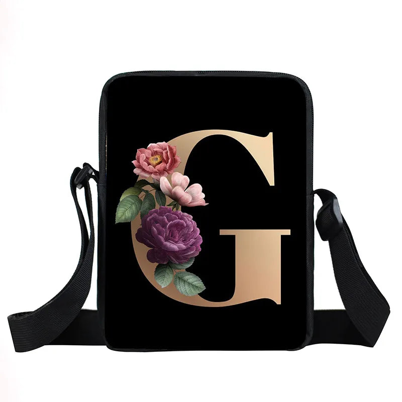 Initial Letter Flower Shoulder Bags A-Z Alphabet Women Handbags Bridesmaid Cross