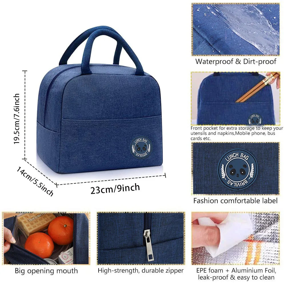 Golden Flower Print Insulated Lunch Bag - Thermal Bento Tote
