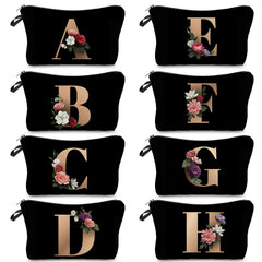 Initials Flower Cosmetic Bag A-Z Letter Makeup Bags Women Travel Bridesmaid