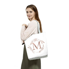 Initials Print Women's Tote Bag High Capacity Ladies Shopping Bag