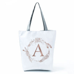 Initials Print Women's Tote Bag High Capacity Ladies Shopping Bag