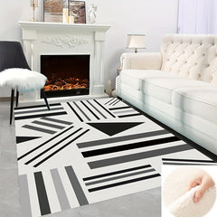 Fluffy Faux Wool Area Rug Non-slip Modern Striped Large Carpet