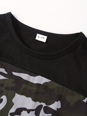 Boys Camo Print T-shirt & Shorts Set, Summer Kids Clothing