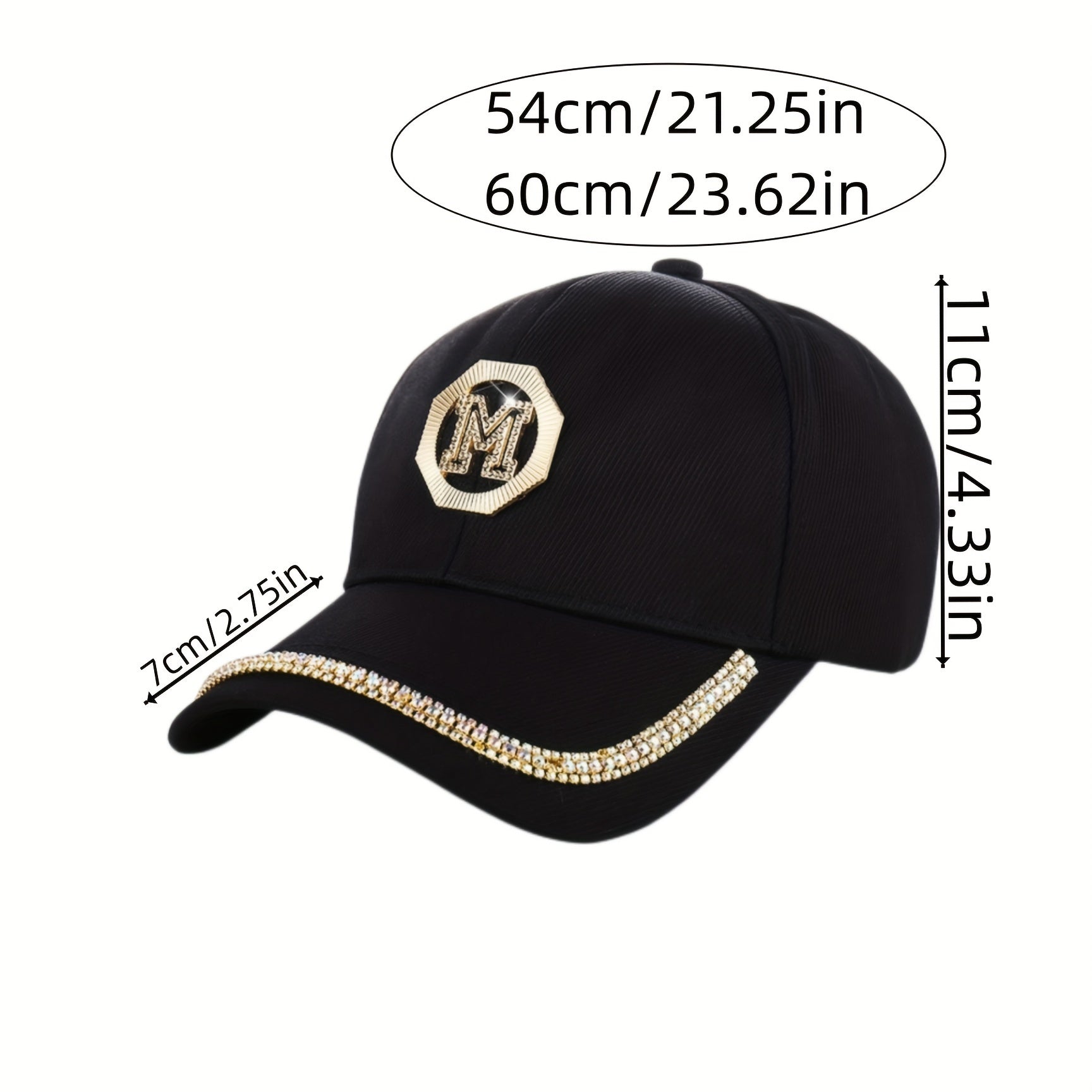 Rhinestone M Label Baseball Cap Hip Hop Sun Hat Adjustable Golf Sports Dad Hats