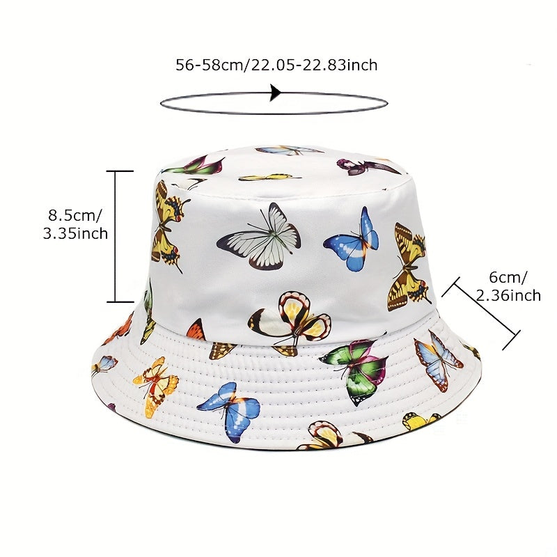 Butterfly Print Reversible Bucket Hat Casual Sunscreen Basin Hat