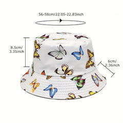 Butterfly Print Reversible Bucket Hat Casual Sunscreen Basin Hat