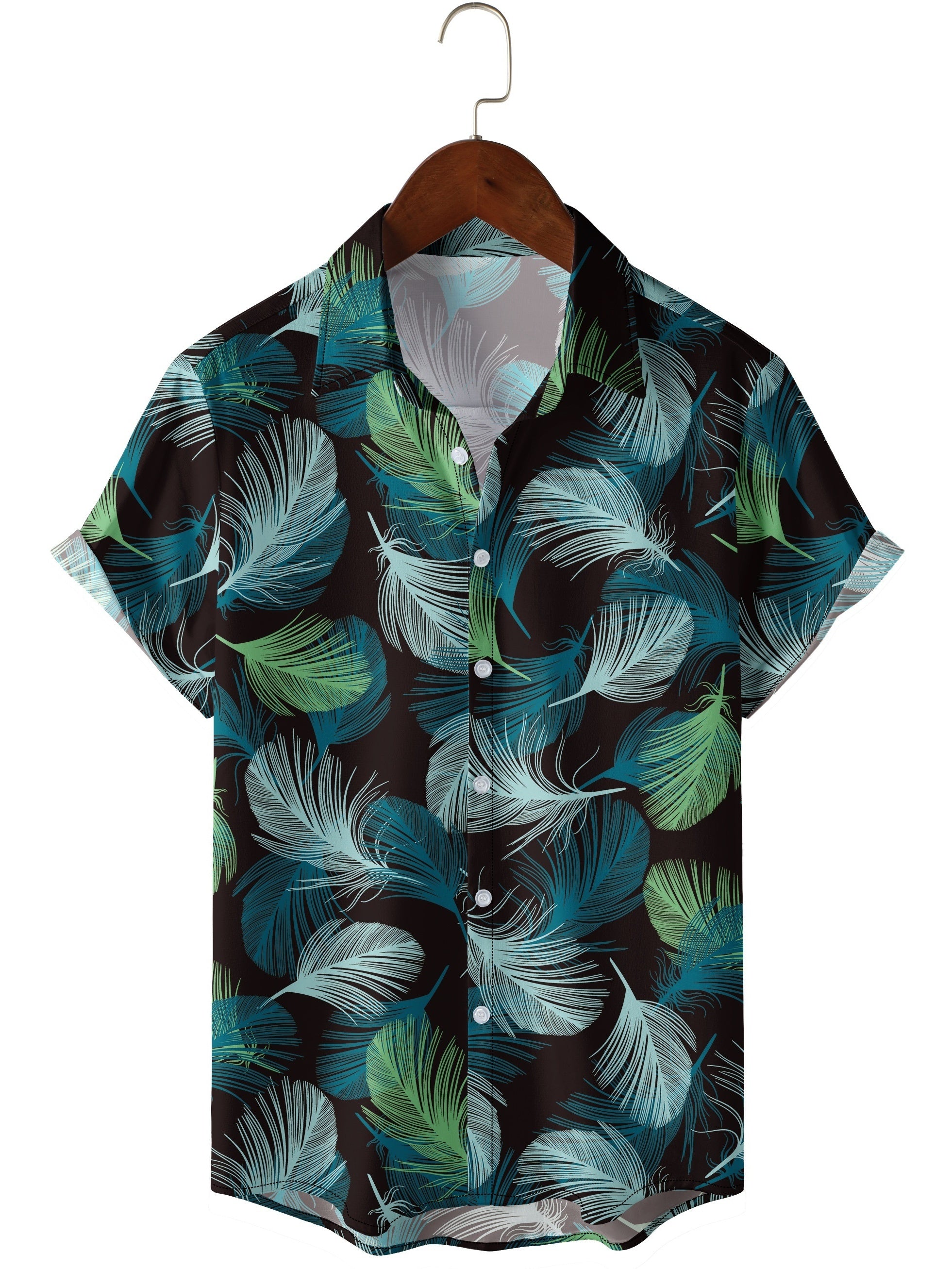 Men's Tropical Leaf Print Camp Collar Hawaiian Shirt