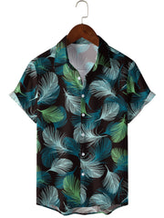 Men's Tropical Leaf Print Camp Collar Hawaiian Shirt