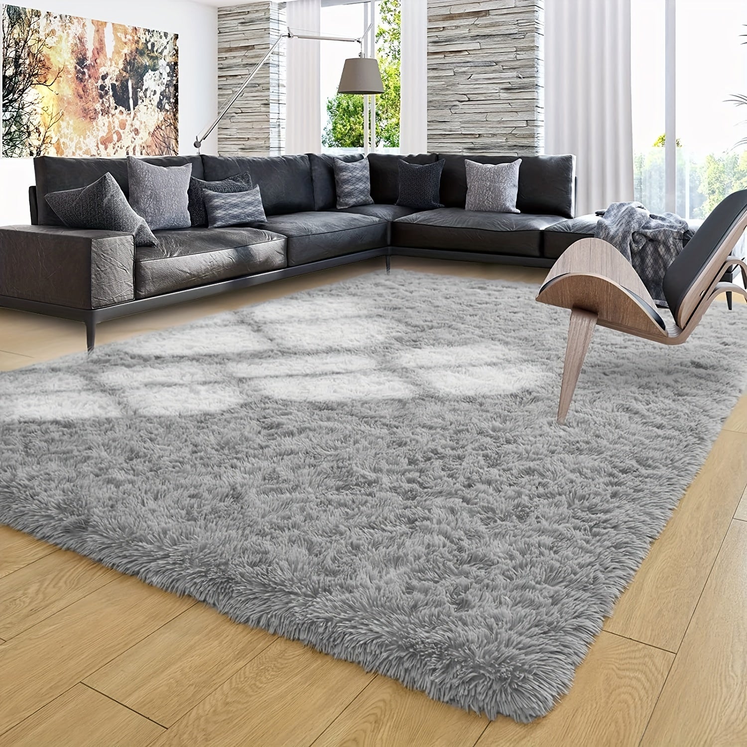 Soft Tie Dyed Fuzzy Area Rug, Plush Shag Rug for Bedroom