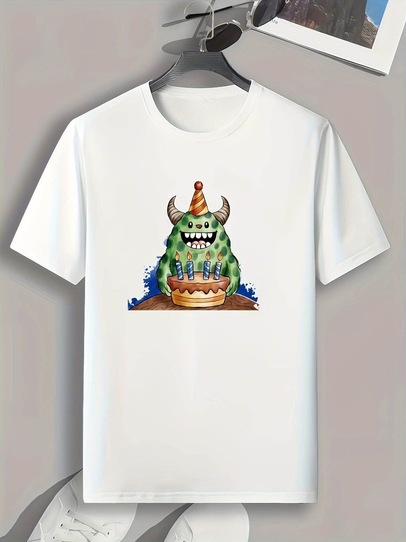 Birthday Cartoon Monster Pattern Print Men's Comfy Sports T shirt Graphic Tee