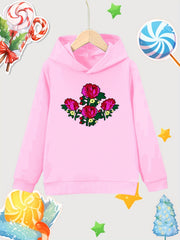 Girl's Cartoon Flowers Cotton Hoodie Sweatshirt for Outdoor