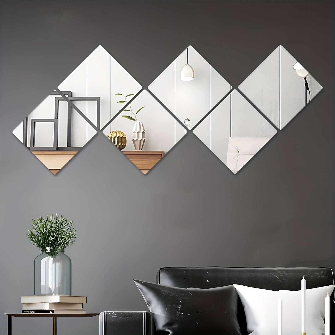 6pcs 3D Acrylic Square Mirror Wall Stickers