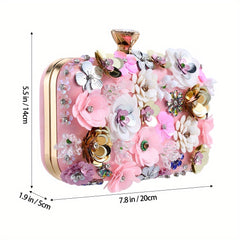 Floral Rhinestone Clutch Purse Chain Shoulder Bag