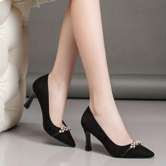 Faux Pearl Stiletto Heels Pointed Toe Pumps