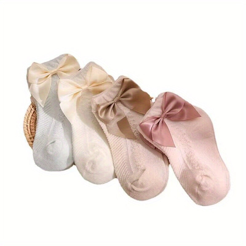 4Pairs Baby Girls Kids Mesh Breathable Soft Socks Bowknot Sweet Children's Socks
