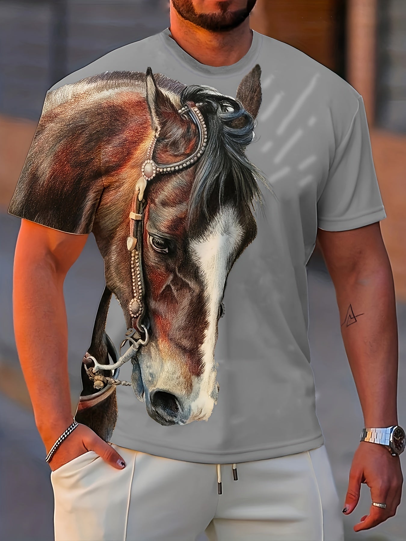Men's Horse Graphic T Shirt 3D Print Active Stretch Short Sleeve Tee