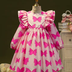 Girls' Bow Ruffle Long Sleeve Dress Spring/Autumn Casual