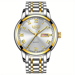 LIGE Men Stainless Steel Golden Watch Waterproof Sports Wrist Watches