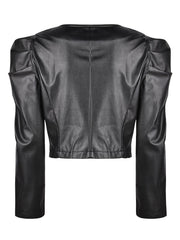 Casual Faux Leather Jacket Lapel PU Long Sleeve Loose