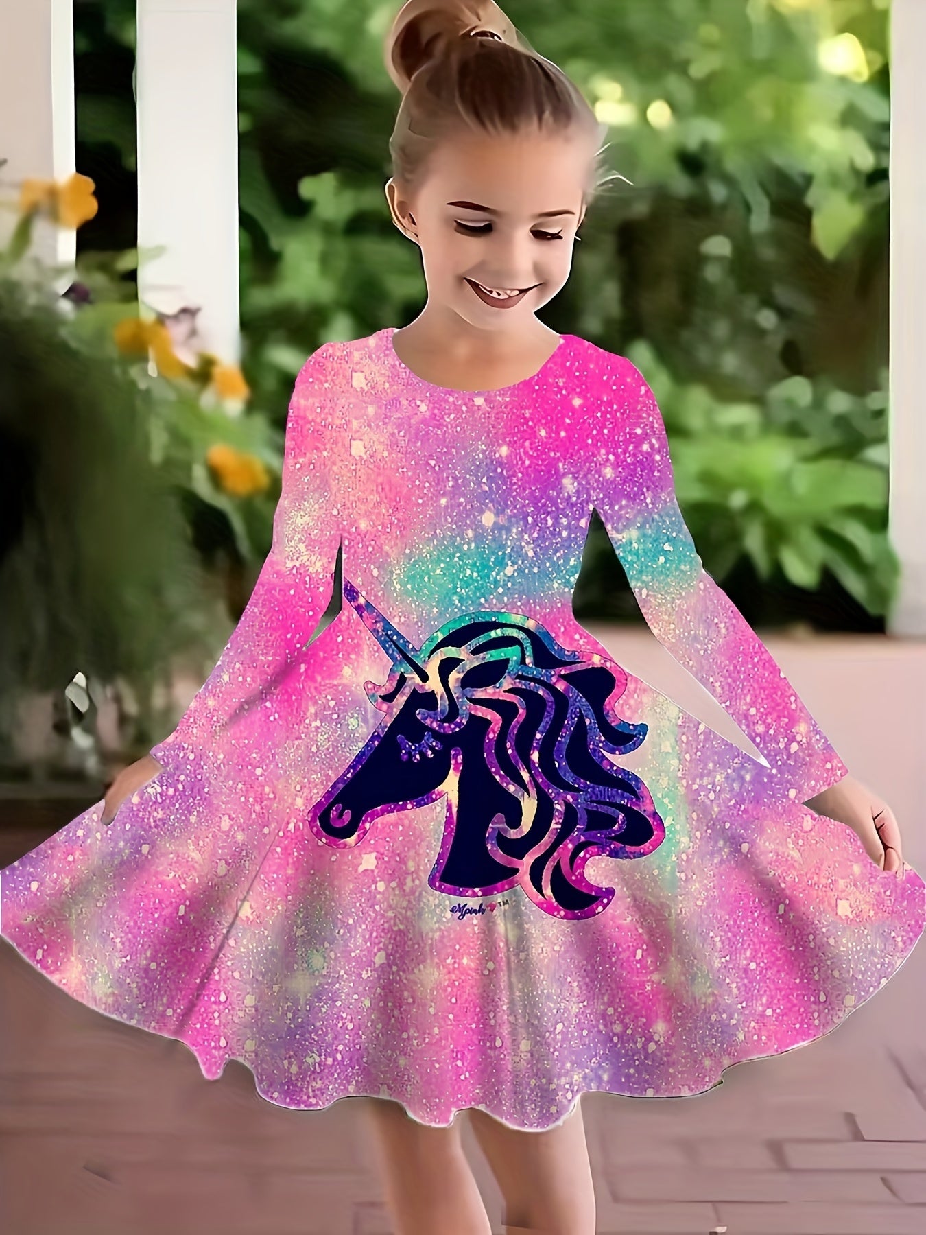 Girls Dreamy Sequin Print Unicorn Sleeveless Dress