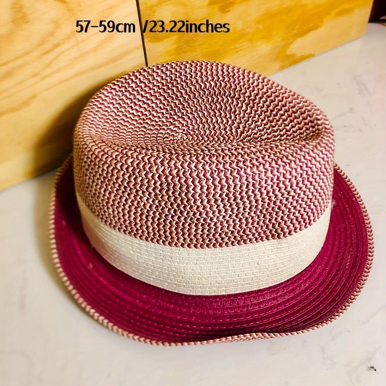 Rose Red Rolled Brim Fedora Cap Vintage Jazz Straw Hat Casual Block Top Hat