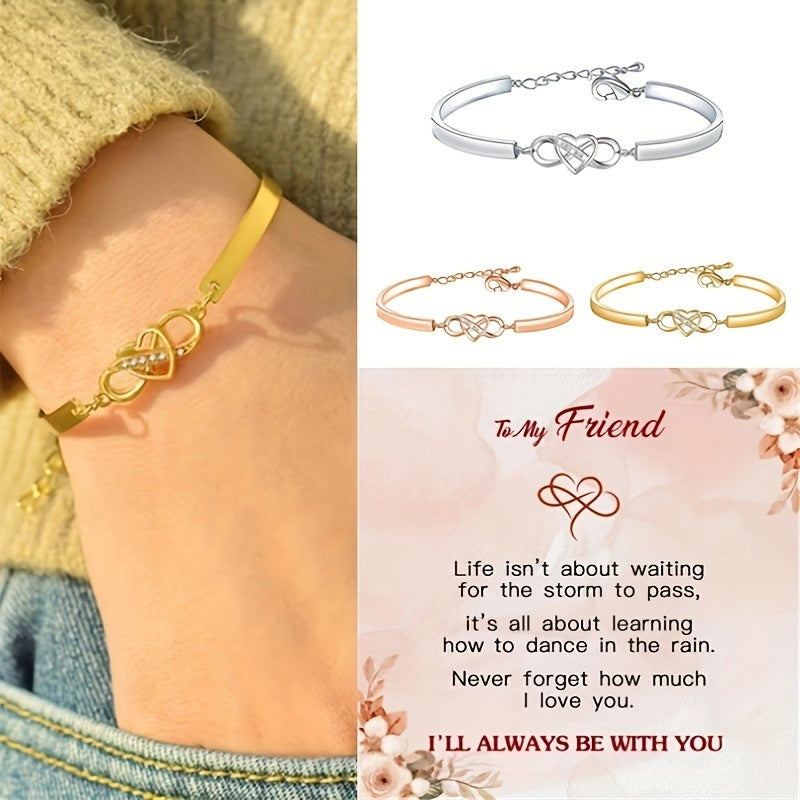 Heart Infinity CZ Bangle Bracelet w/Gift Card