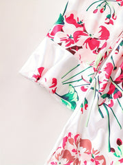 Floral Print Lounge Set Long Sleeve Ruffle Robe & Cami Top & Shorts