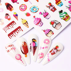 Green Succulent Plants 3D Nail Sticker Cactus Mushroom Summer Decals