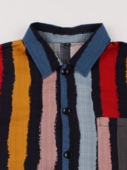 Men's Striped Hawaiian Shirt Button Up Short Sleeve