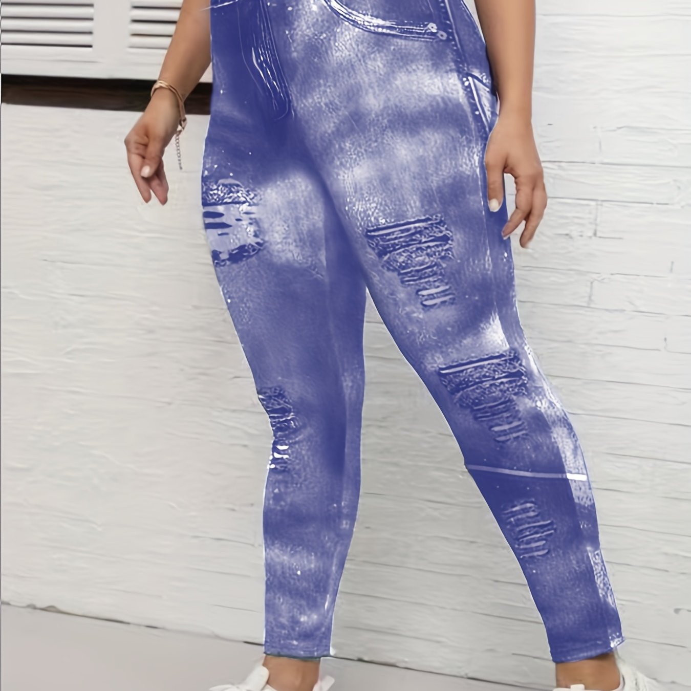 Casual Leggings Women's Plus Tie Dye Denim Print