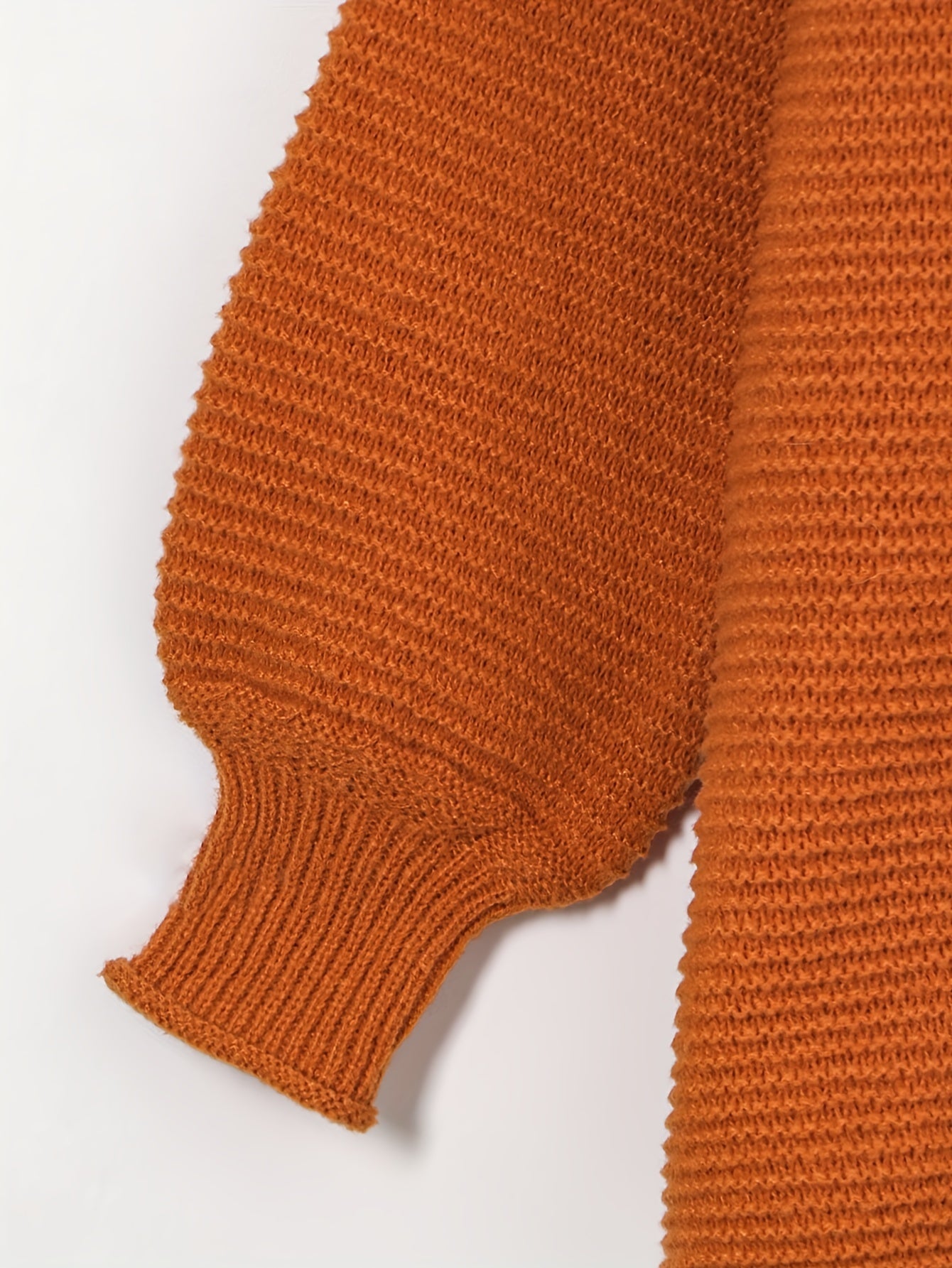V Neck Solid Ribbed Long Sleeve Sweater