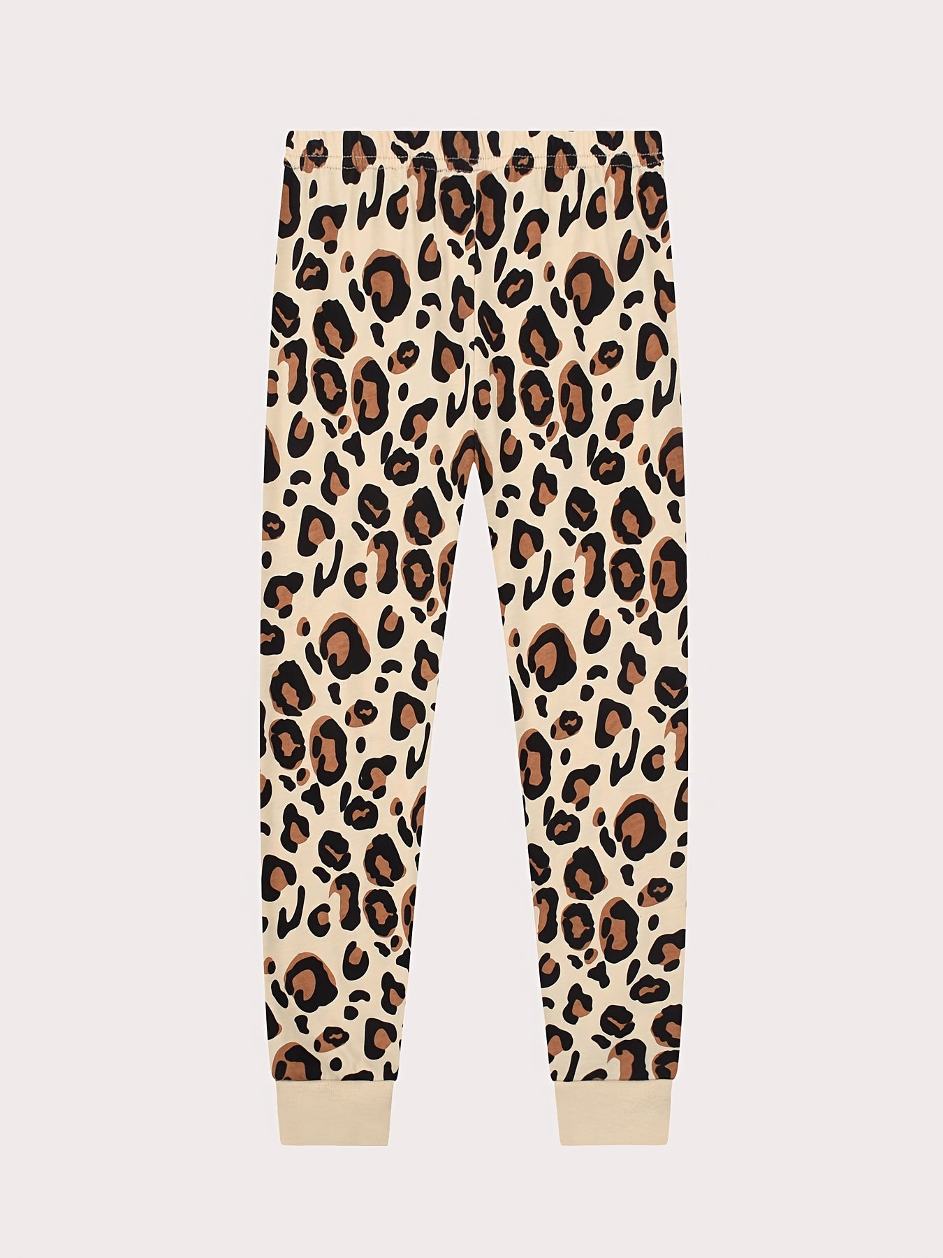 Leopard Pattern Pajamas Long Sleeve Top & Pants Set Heart Print Loungewear