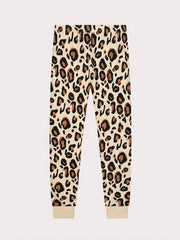 Leopard Pattern Pajamas Long Sleeve Top & Pants Set Heart Print Loungewear