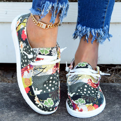 Floral Print Canvas Slip On Flat Casual Walking Shoes
