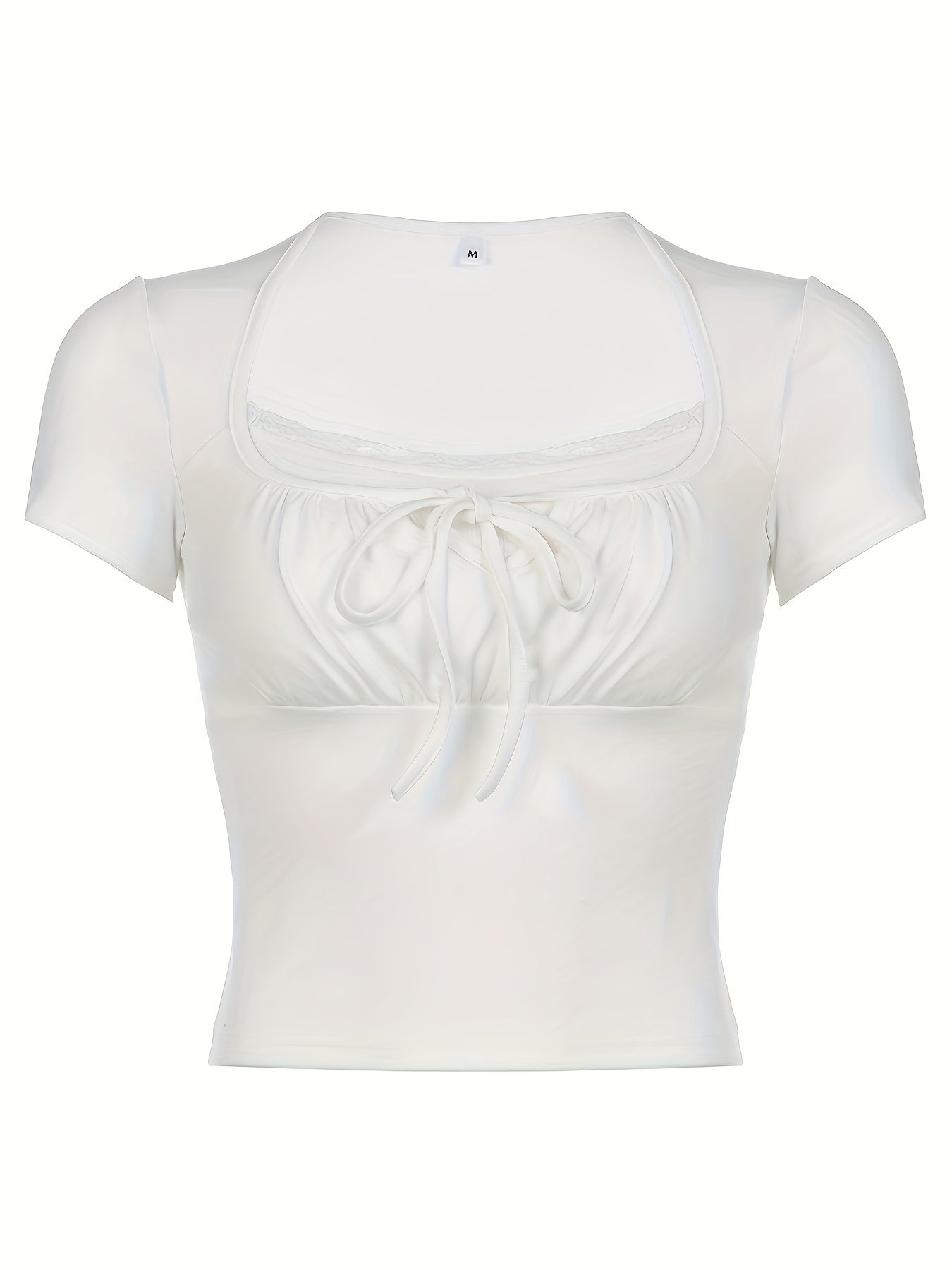 Square Neck Lace Stitching Casual Sports T-shirt