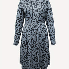 Leopard Print Long Sleeve Round Neck Stretch Dress