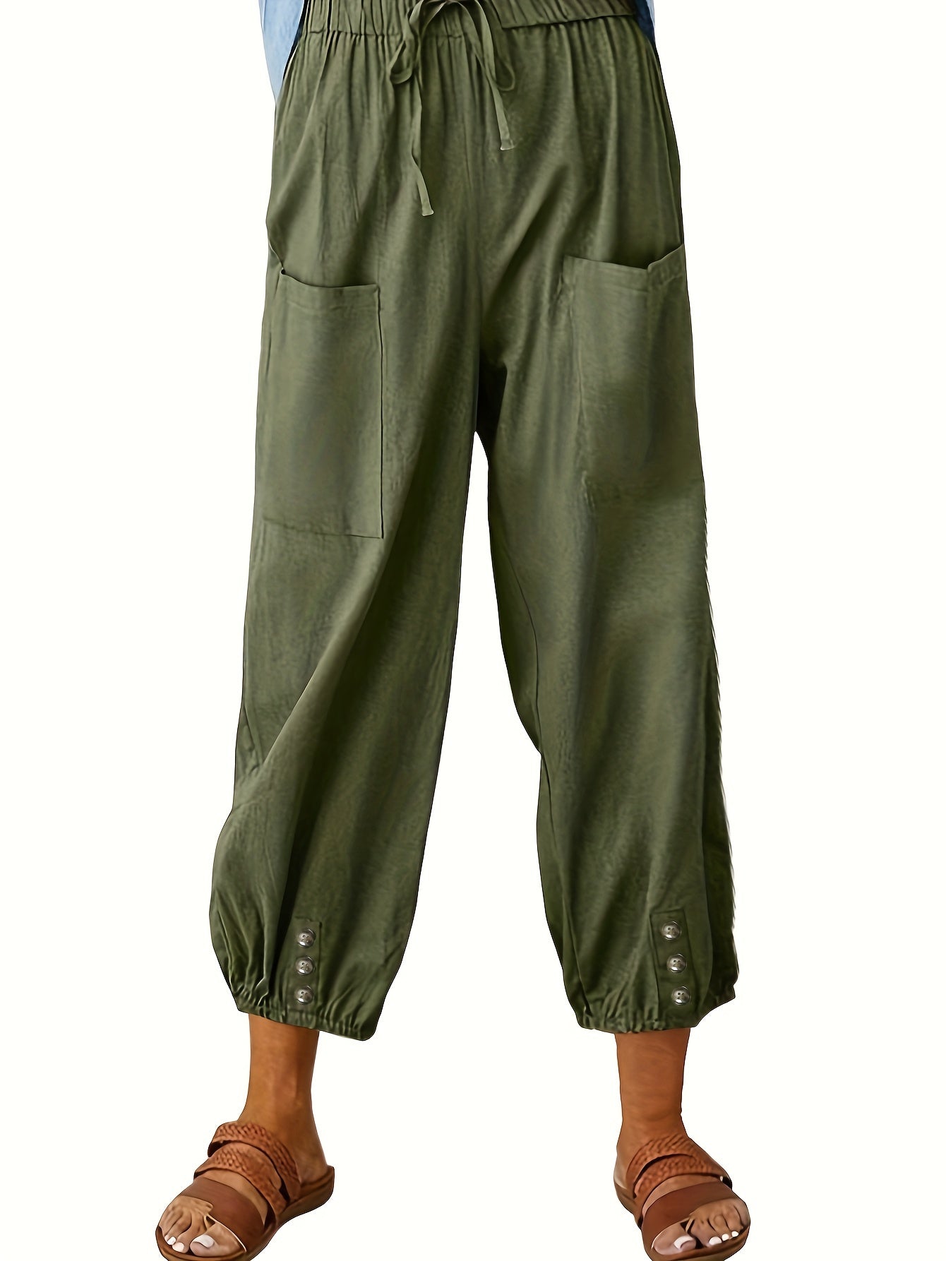 Solid High Rise Crop Joggers With Pockets