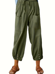 Solid High Rise Crop Joggers With Pockets