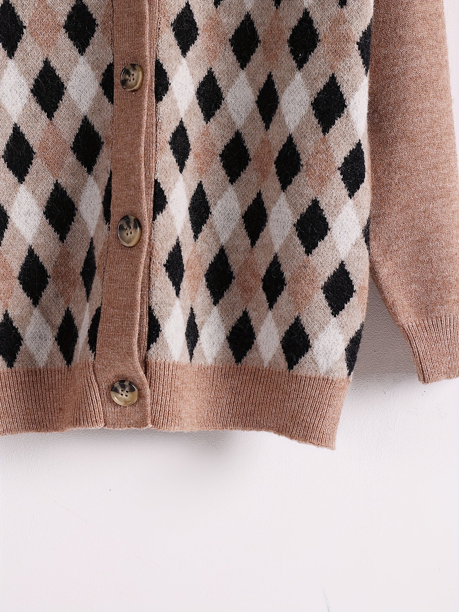 Colorblock Check Print Button Up V Neck Sweater Cardigan