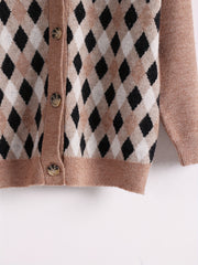 Colorblock Check Print Button Up V Neck Sweater Cardigan