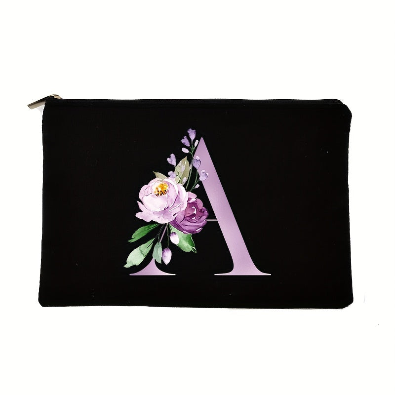 Letter & Flower Pattern Cosmetic Bag Portable Zipper Makeup Bag