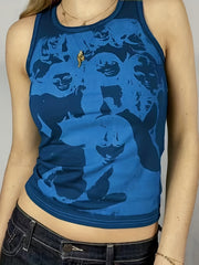 Y2K Portrait Print Tank Top Sleeveless Summer Slim Tank Top