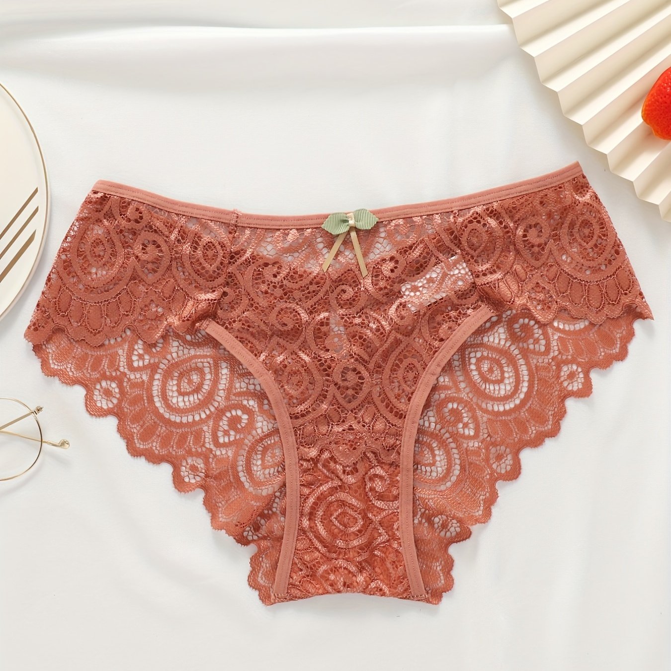 Floral Lace Bow Tie Briefs Women's Lingerie