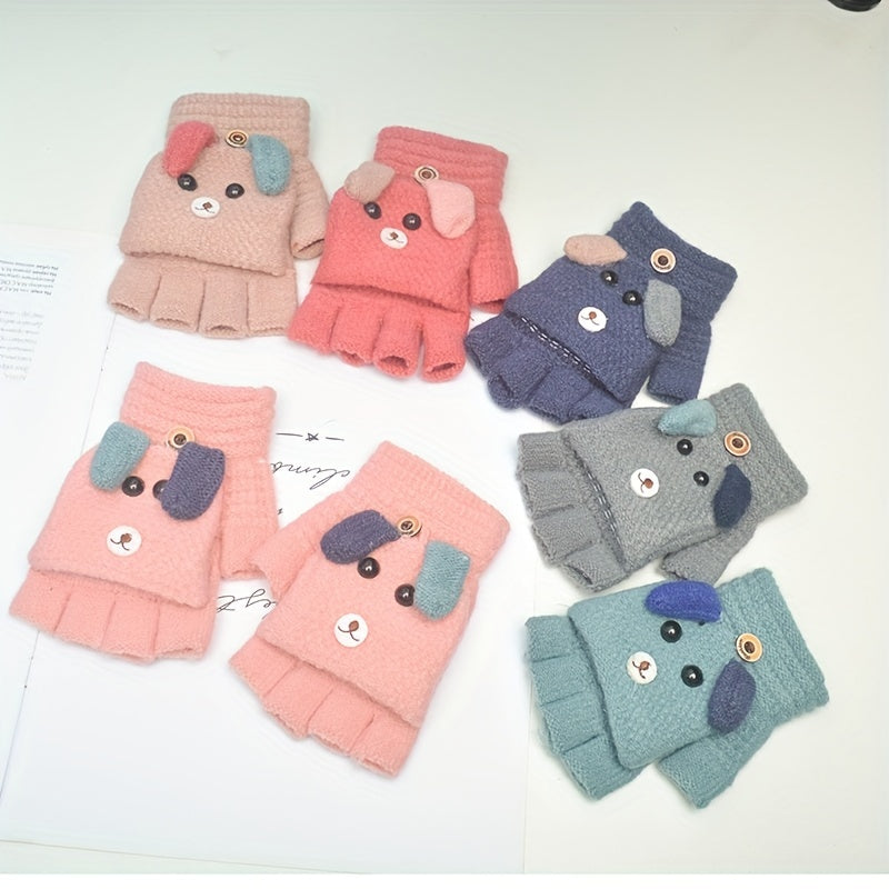 Kids Winter Gloves Cartoon Half Finger Boys Girls