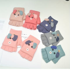 Kids Winter Gloves Cartoon Half Finger Boys Girls