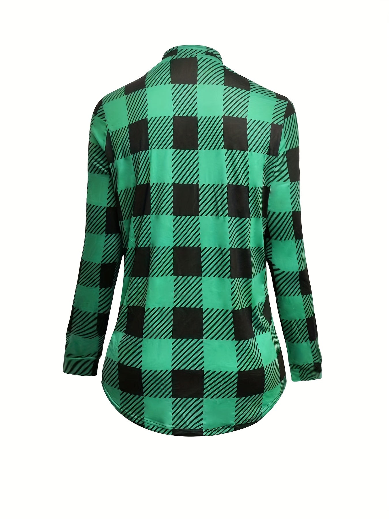 Gingham Print Button Long Sleeve Blouse