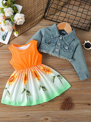 2pcs Baby Girls Dress & Denim Jacket Set