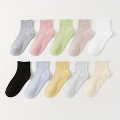 10 Pairs Solid Socks Breathable All match Women's Stockings