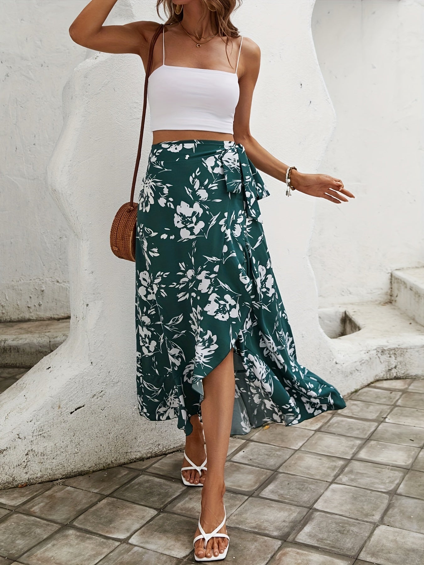Floral Print High Waist Maxi Skirt