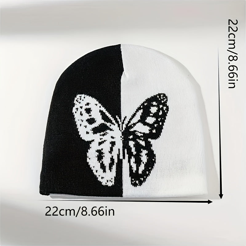 Y2K Jacquard Butterfly Beanie Knitted Hat Cap for Warmth